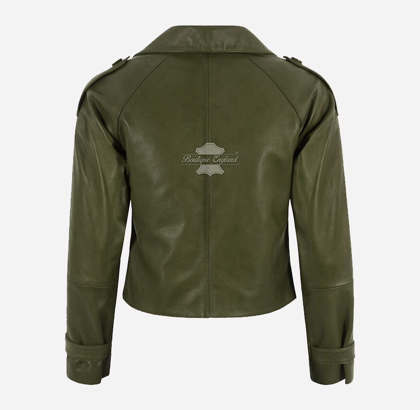 CLARION Women Double Breasted Short Leather Blazer Jacket