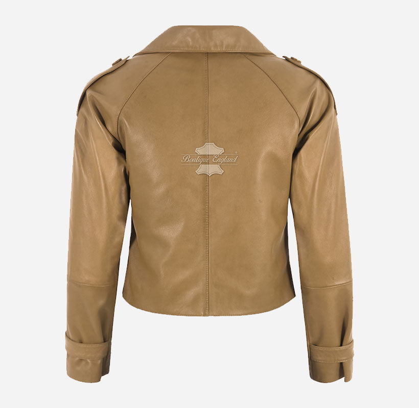 CLARION Women Double Breasted Short Leather Blazer Jacket