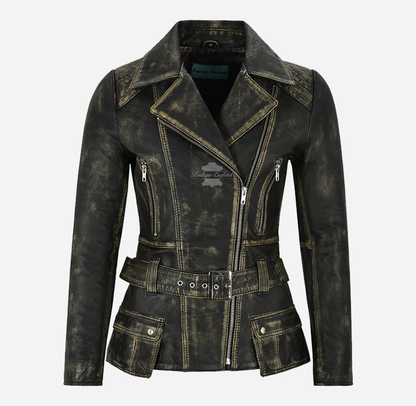 DESIRE Women's Trench Style Leather Jacket with Belt