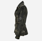 DESIRE Women's Trench Style Leather Jacket with Belt