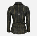 DESIRE Women's Trench Style Leather Jacket with Belt