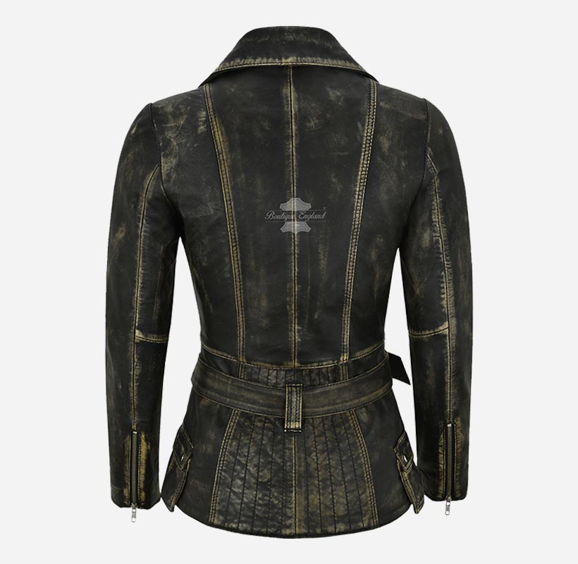 DESIRE Women's Trench Style Leather Jacket with Belt