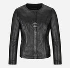 FERN Ladies Leather Collarless Jacket Biker Casual Fashion Jacket