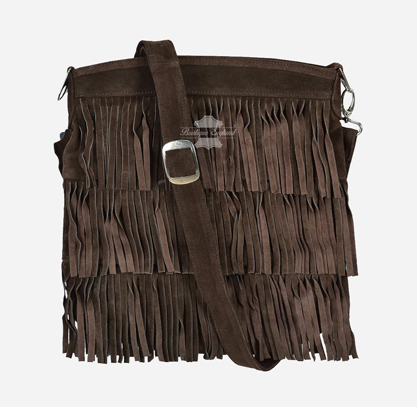 Ladies Messenger Bag Tassel Fringe Cross Body Shoulder Suede Bag