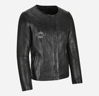 FERN Ladies Leather Collarless Jacket Biker Casual Fashion Jacket
