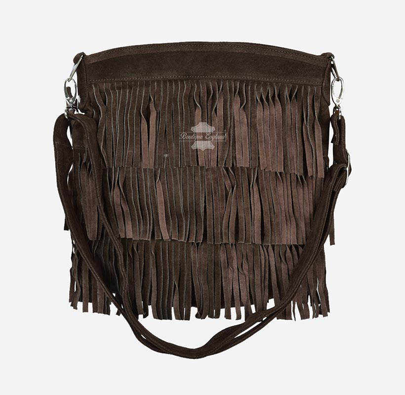Ladies Messenger Bag Tassel Fringe Cross Body Shoulder Suede Bag