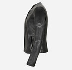 FERN Ladies Leather Collarless Jacket Biker Casual Fashion Jacket