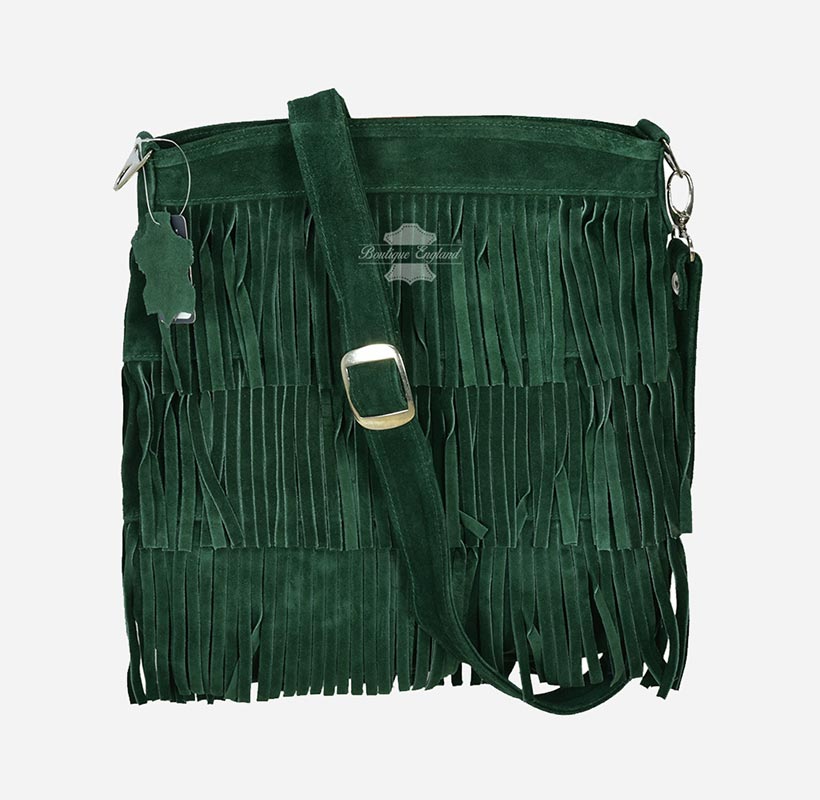 Ladies Messenger Bag Tassel Fringe Cross Body Shoulder Suede Bag