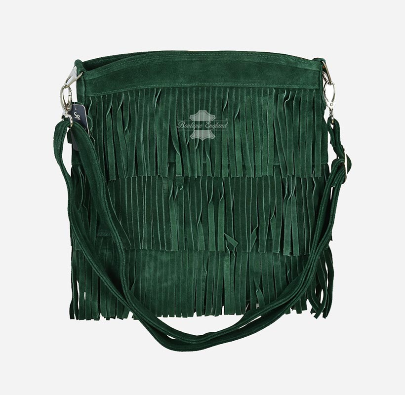 Ladies Messenger Bag Tassel Fringe Cross Body Shoulder Suede Bag