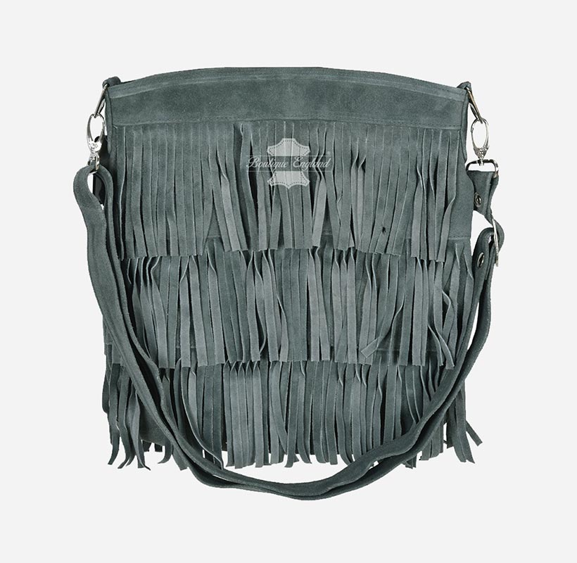 Ladies Messenger Bag Tassel Fringe Cross Body Shoulder Suede Bag