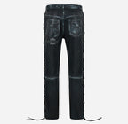 Men's Laced Biker Leather Pants Soft Leather Fashion Pants