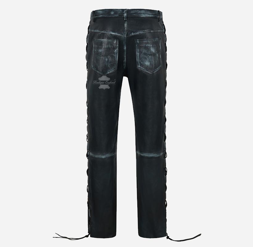 Men's Laced Biker Leather Pants Soft Leather Fashion Pants