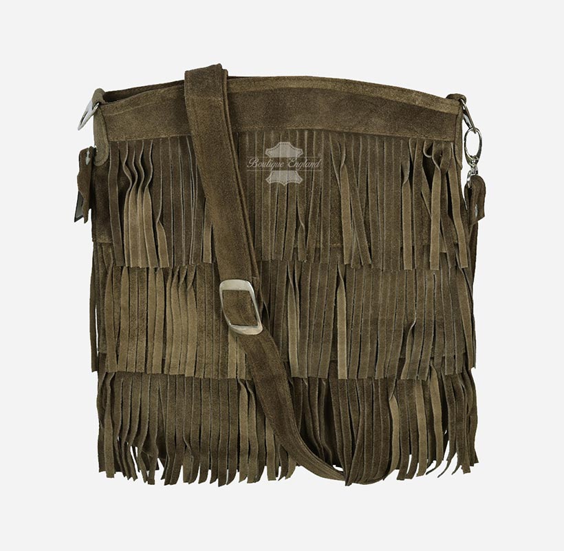 Ladies Messenger Bag Tassel Fringe Cross Body Shoulder Suede Bag