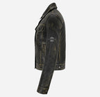WOMEN TRUCKER Leather Shacket Vintage Waxed Leather Shirt Jacket