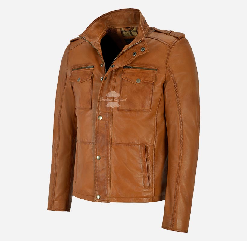 VORTEX Men's Leather Jacket Safari Style Leather Jacket