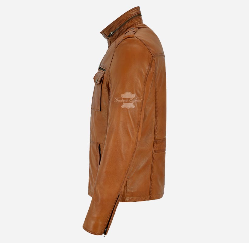 VORTEX Men's Leather Jacket Safari Style Leather Jacket