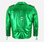 BRANDO Men's Green Metallic Leather Biker Jacket