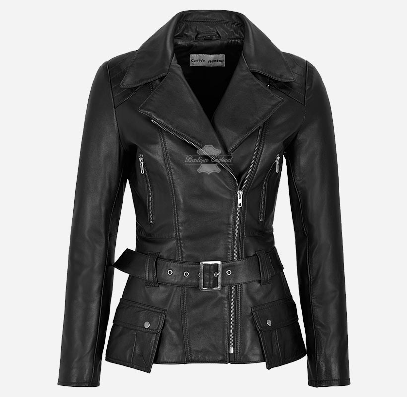 DESIRE Women's Trench Style Leather Jacket with Belt