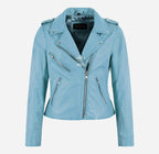 EMILY Women Leather Biker Jacket Light Blue