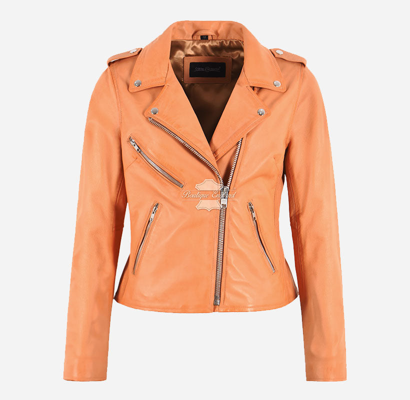 EMILY Women Leather Biker Jacket Soft Peach