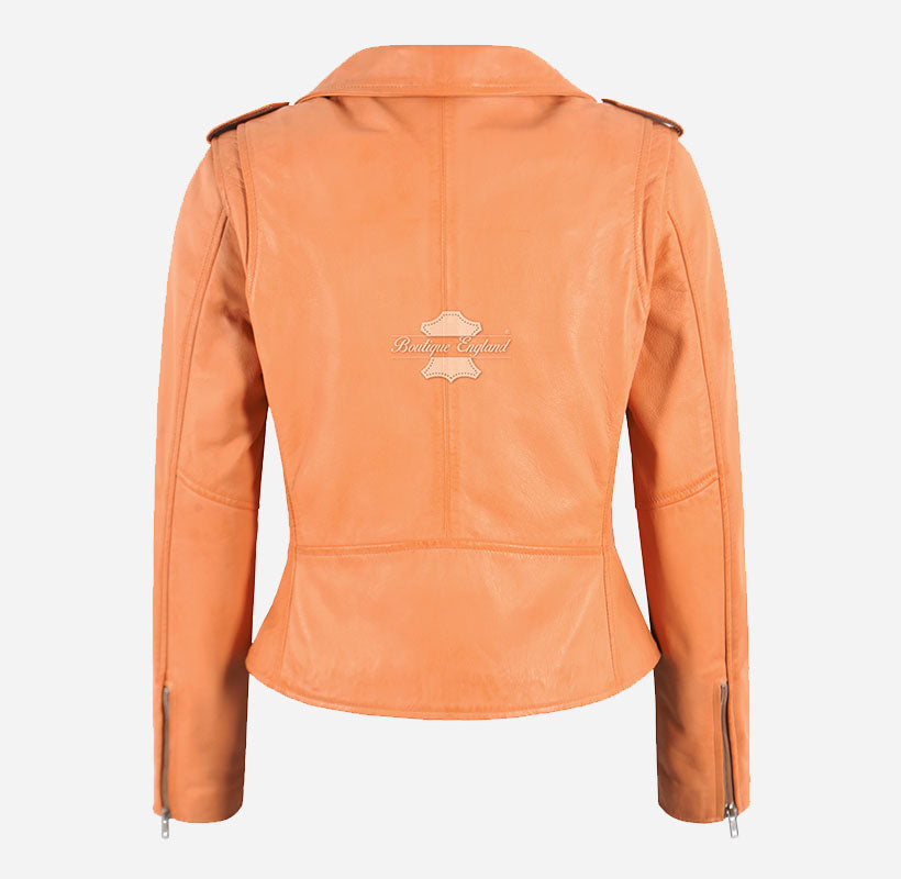 EMILY Women Leather Biker Jacket Soft Peach