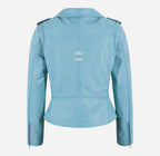 EMILY Women Leather Biker Jacket Light Blue