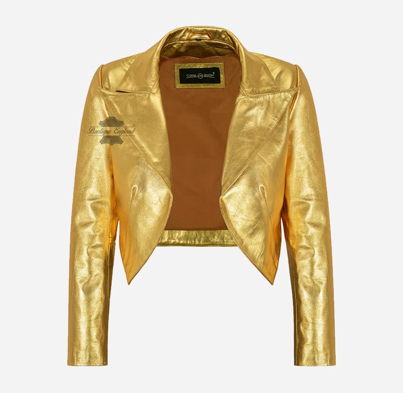 MAXIM Women's Leather Shrug Silver and Golden Leather Bolero Jacket