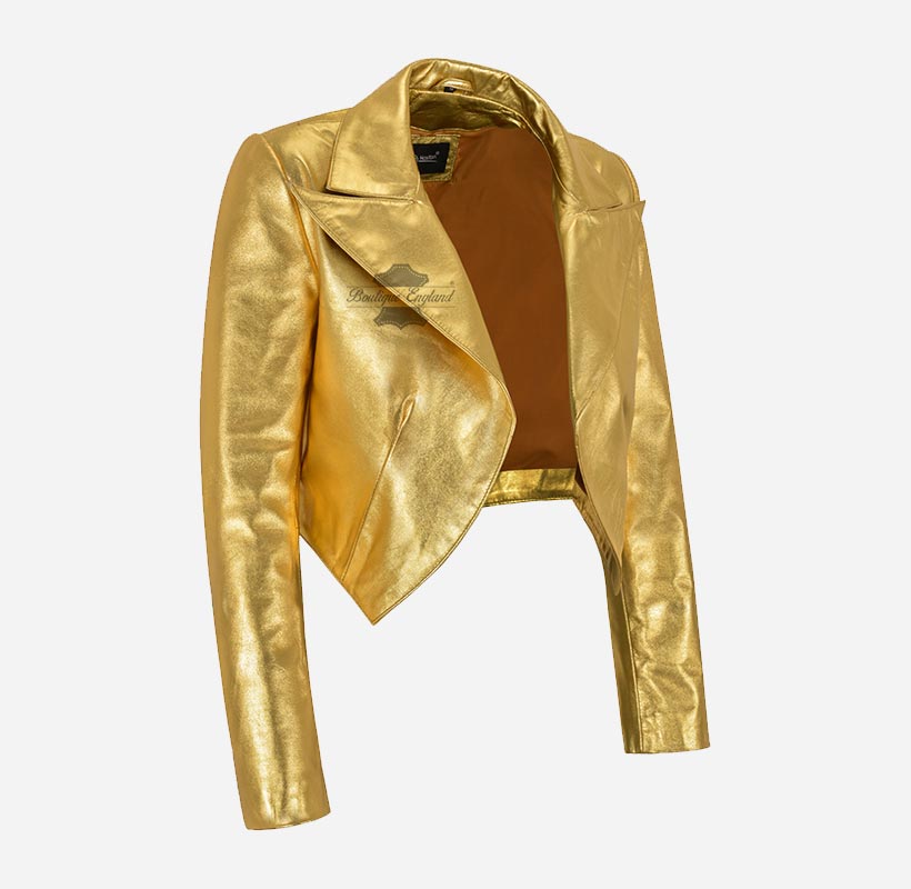 MAXIM Women's Leather Shrug Silver and Golden Leather Bolero Jacket
