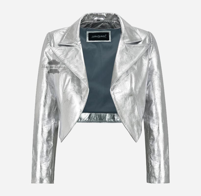 MAXIM Women's Leather Shrug Silver and Golden Leather Bolero Jacket