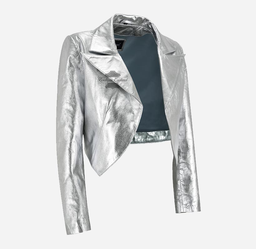 MAXIM Women's Leather Shrug Silver and Golden Leather Bolero Jacket