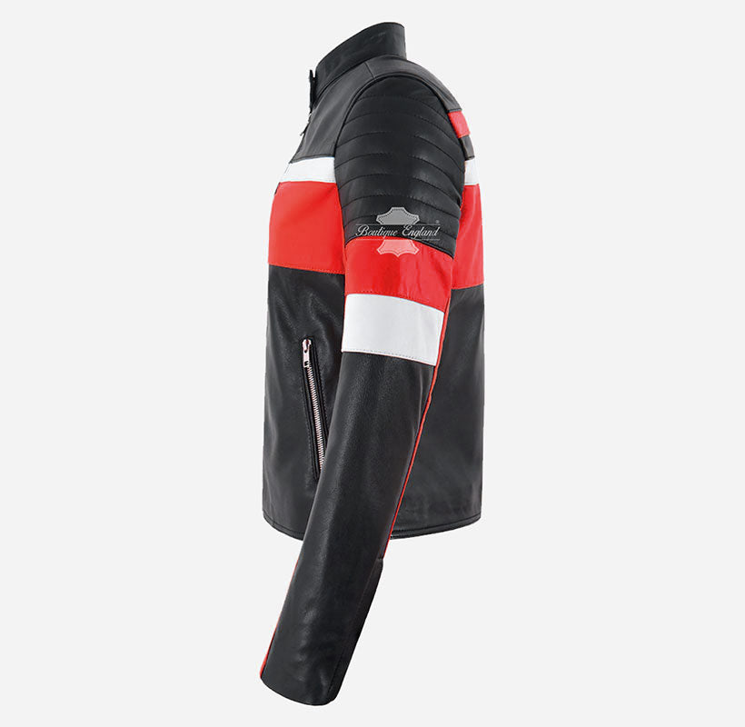 BOLT Women Leather Jacket Biker Style Black Red Jacket