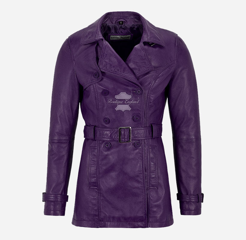 VENICE Women's Leather Double Breasted Mid-Length Trench Coat