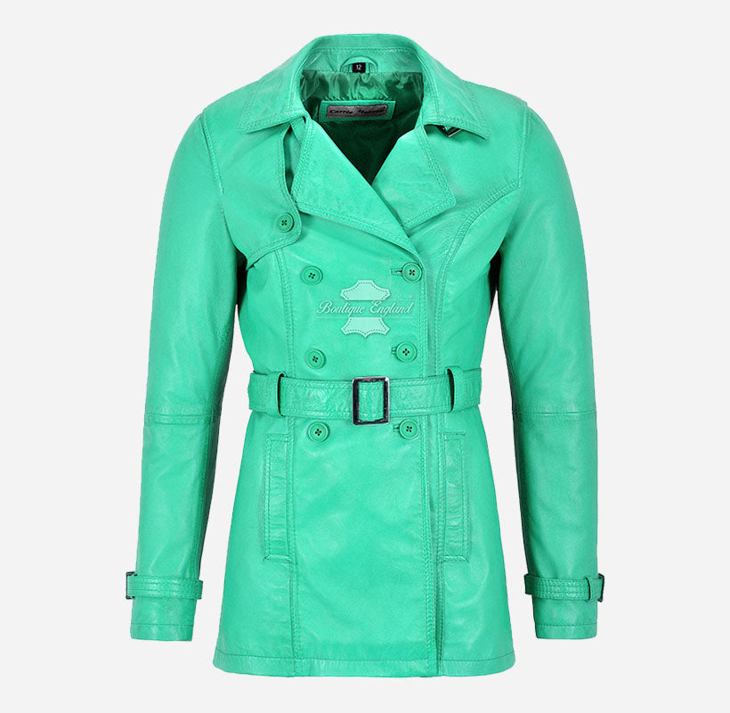 VENICE Women's Leather Double Breasted Mid-Length Trench Coat