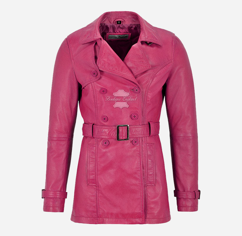 VENICE Women's Leather Double Breasted Mid-Length Trench Coat