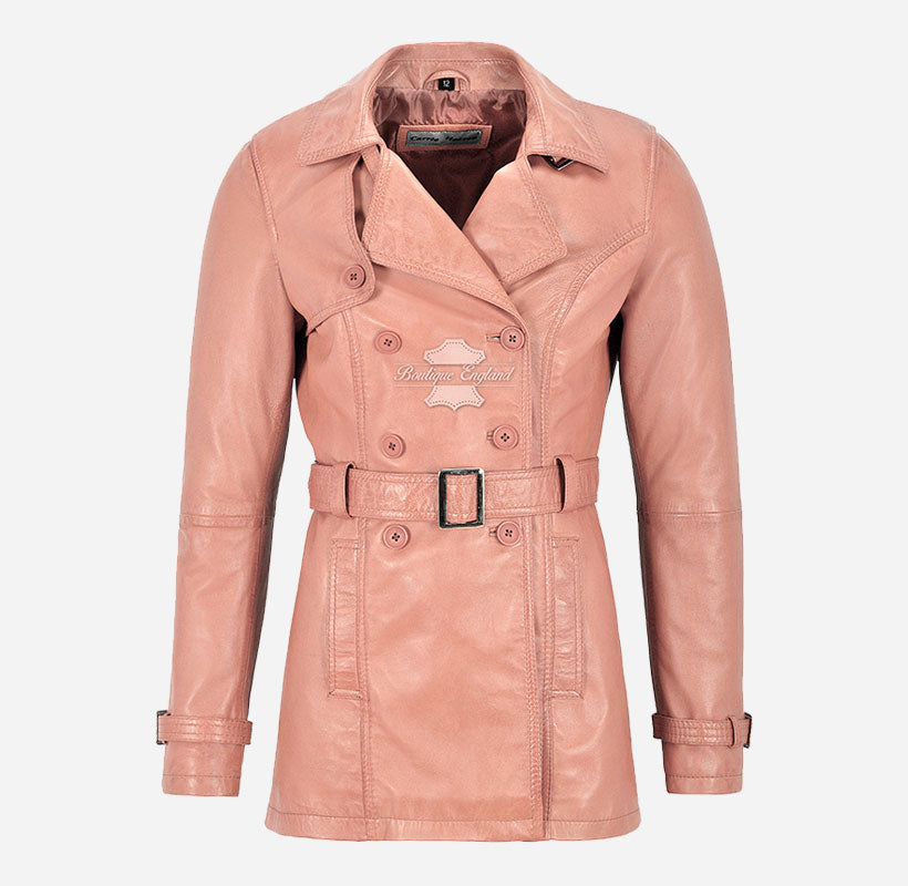 VENICE Women's Leather Double Breasted Mid-Length Trench Coat