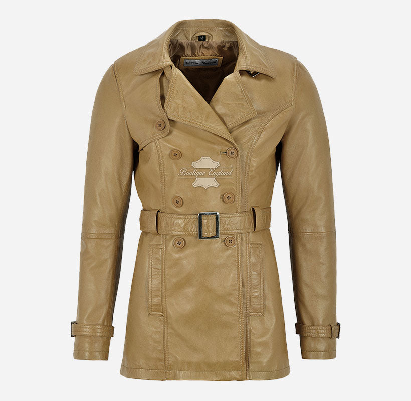 VENICE Women's Leather Double Breasted Mid-Length Trench Coat