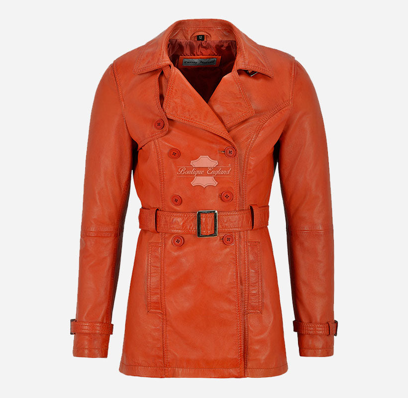 VENICE Women's Leather Double Breasted Mid-Length Trench Coat
