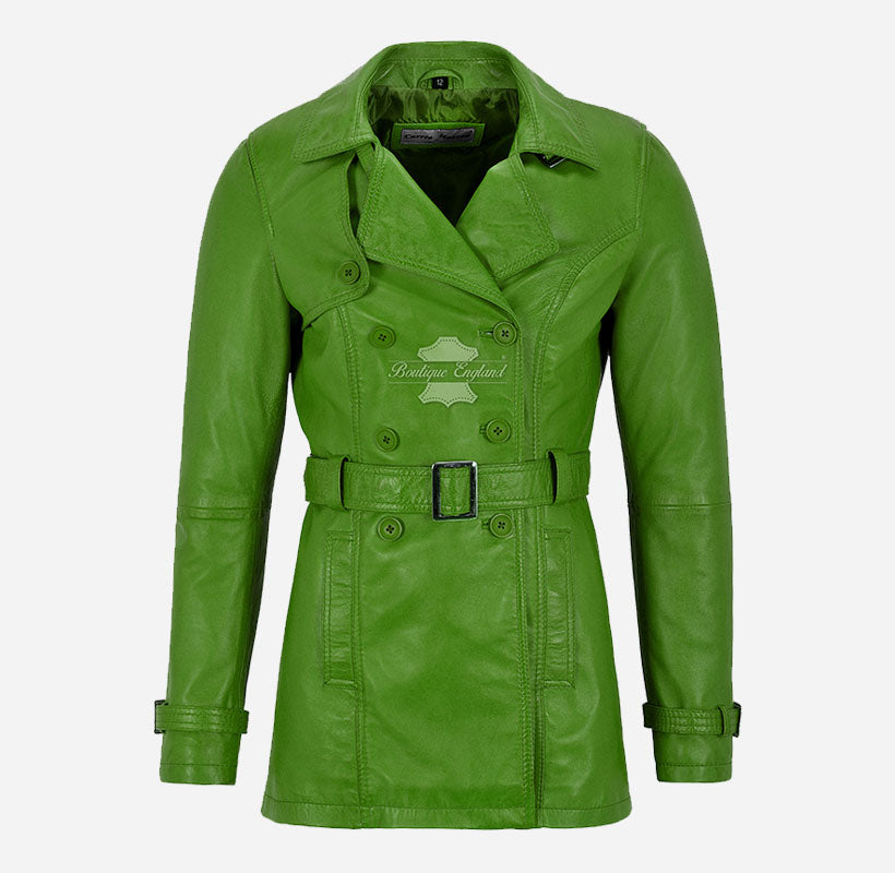 VENICE Women's Leather Double Breasted Mid-Length Trench Coat