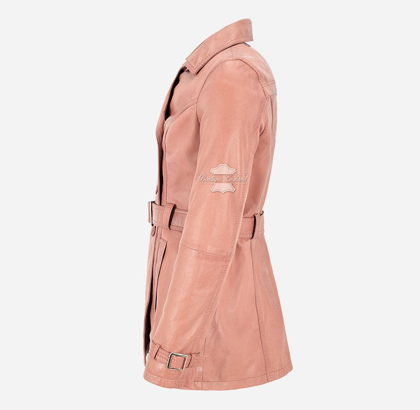 VENICE Women's Leather Double Breasted Mid-Length Trench Coat