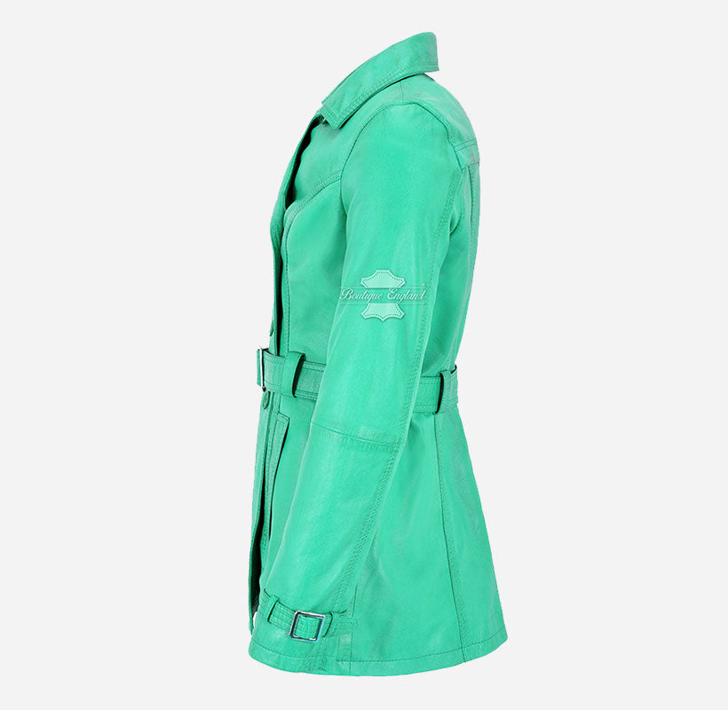 VENICE Women's Leather Double Breasted Mid-Length Trench Coat