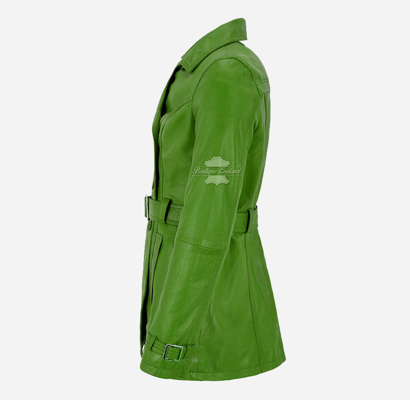 VENICE Women's Leather Double Breasted Mid-Length Trench Coat