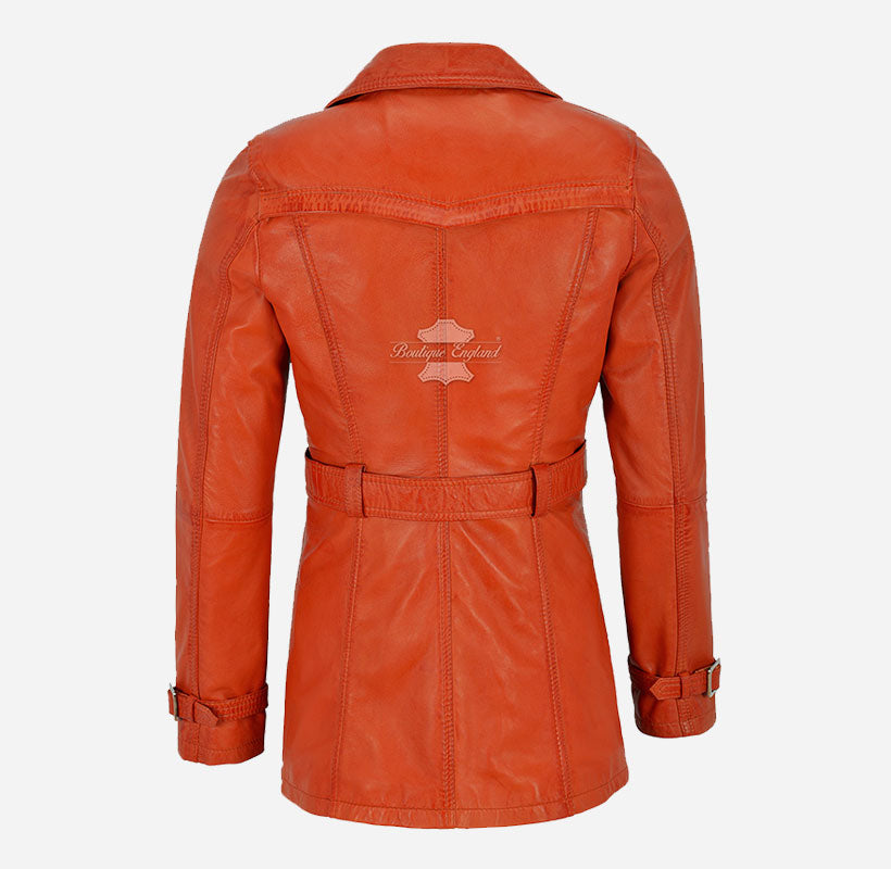 VENICE Women's Leather Double Breasted Mid-Length Trench Coat