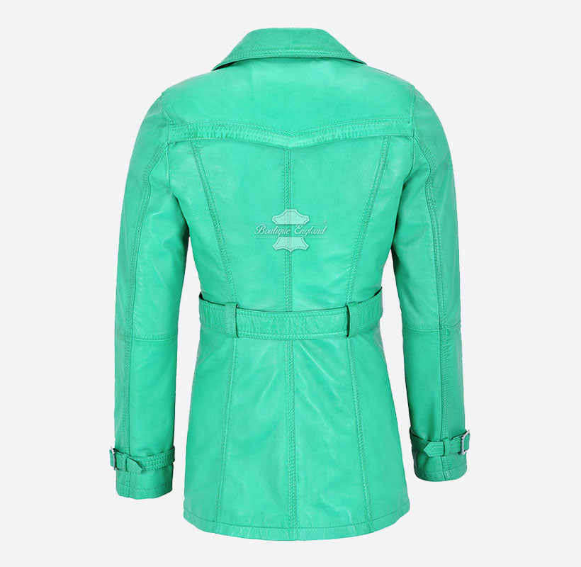 VENICE Women's Leather Double Breasted Mid-Length Trench Coat