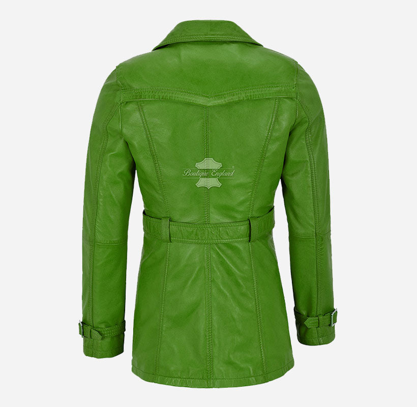 VENICE Women's Leather Double Breasted Mid-Length Trench Coat