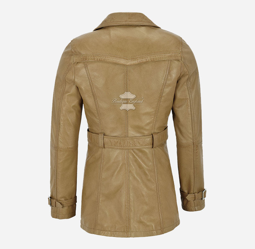 VENICE Women's Leather Double Breasted Mid-Length Trench Coat