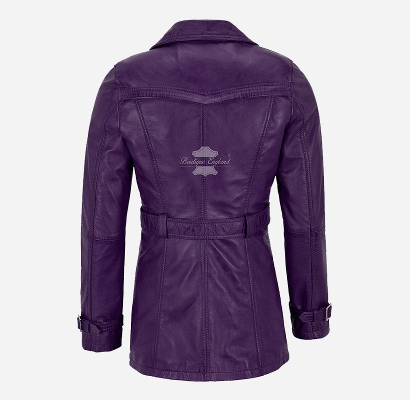 VENICE Women's Leather Double Breasted Mid-Length Trench Coat