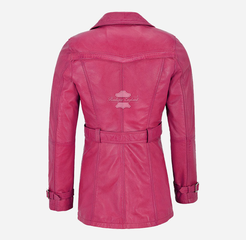 VENICE Women's Leather Double Breasted Mid-Length Trench Coat