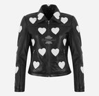 MADELINE Women's Collared Leather Jacket with Heart Detailing