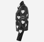 MADELINE Women's Collared Leather Jacket with Heart Detailing