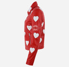 MADELINE Women's Collared Leather Jacket with Heart Detailing